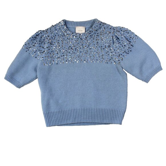 Cinq a Sept Sweater Wool Womens Large Blue Sequin Knit Preppy Designer - Picture 1 of 7